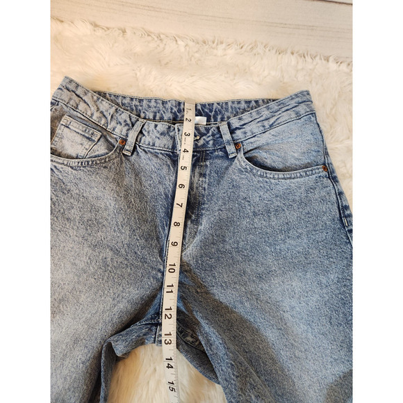 H&M Womens Blue Solid Mid‎ Rise Cotton Distressed Straight Jeans Size 8 - Picture 6 of 7